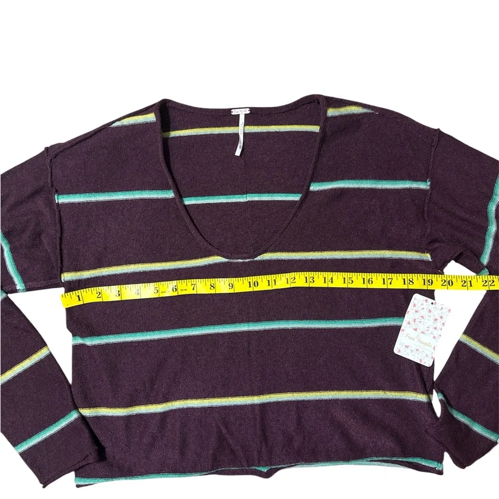 Free People Multicolor Striped V-Neck Sweater , the softest! XS - Picture 4 of 5